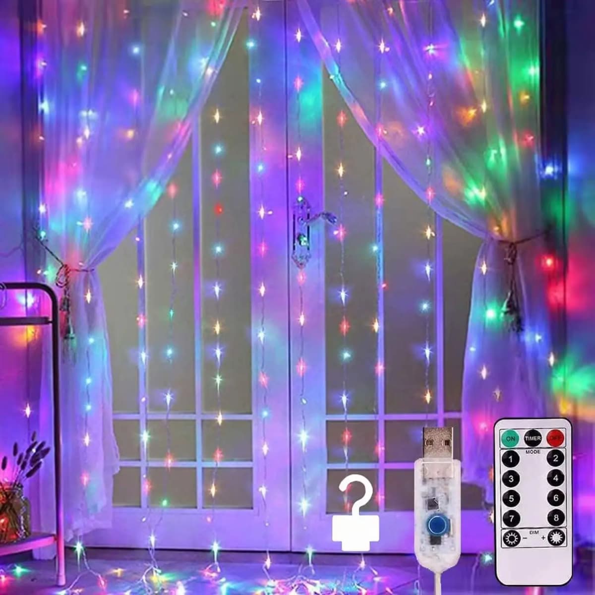 300LED Curtain Fairy Lights 8 Modes Indoor Twinkle String Lights with Remote Bedroom Window Wedding Party Wall Decor Christmas