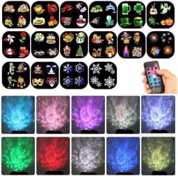Halloween Christmas Projector Lights Outdoor 16 HD Slides, 2 in 1 Water Wave Lamp with Color Patterns, Timer & Remote for Party