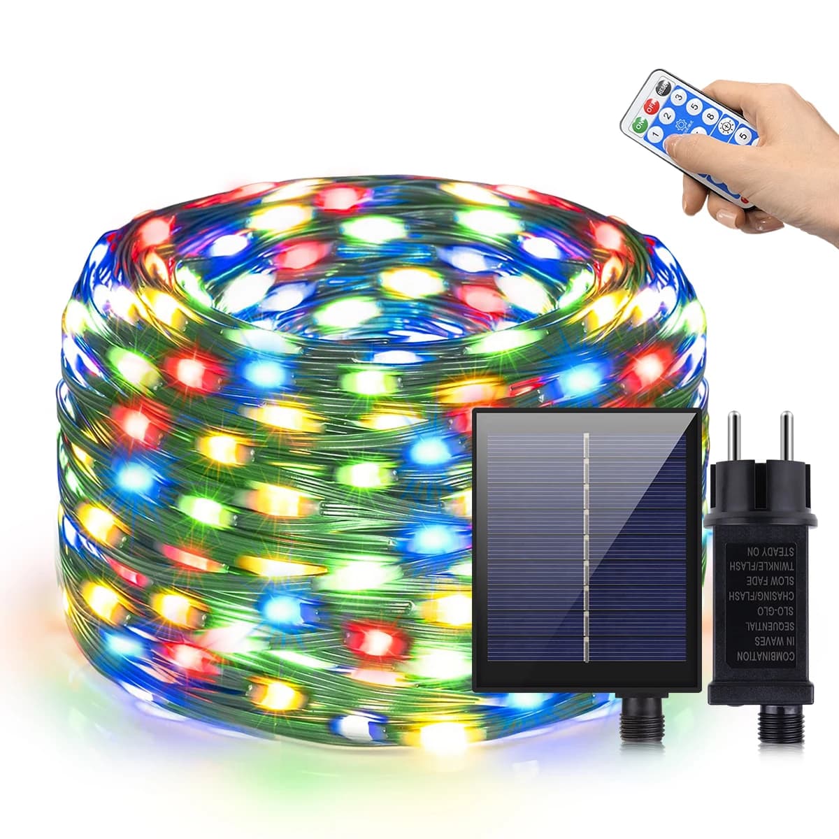Quick Solar Rechargeable LED Green Wire String Light 110V 220V Waterproof Fairy Lights Outdoor Patio Garden Christmas Decoration