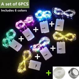 6PCS with Battery LED String Lights Copper Silver Wire Garland Light Fairy Lights Party Decoration for Christmas Wedding 1/2/3M
