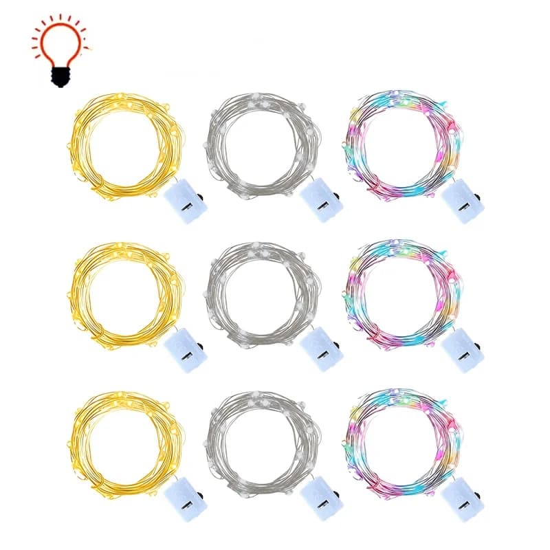 1-10Pcs String Fairy Lights 10/20/30/50LED Silver Copper Wire Battery Powered Lights for Wedding Party Christmas Decor