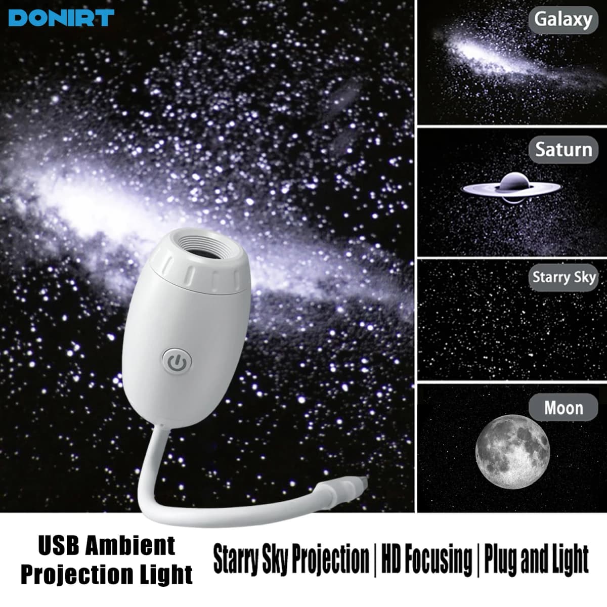 USB Galaxy Projector Light Car Roof Projection Lamp Atmosphere Ambient Light Saturn Starry Star Light Party Decor Romantic Light