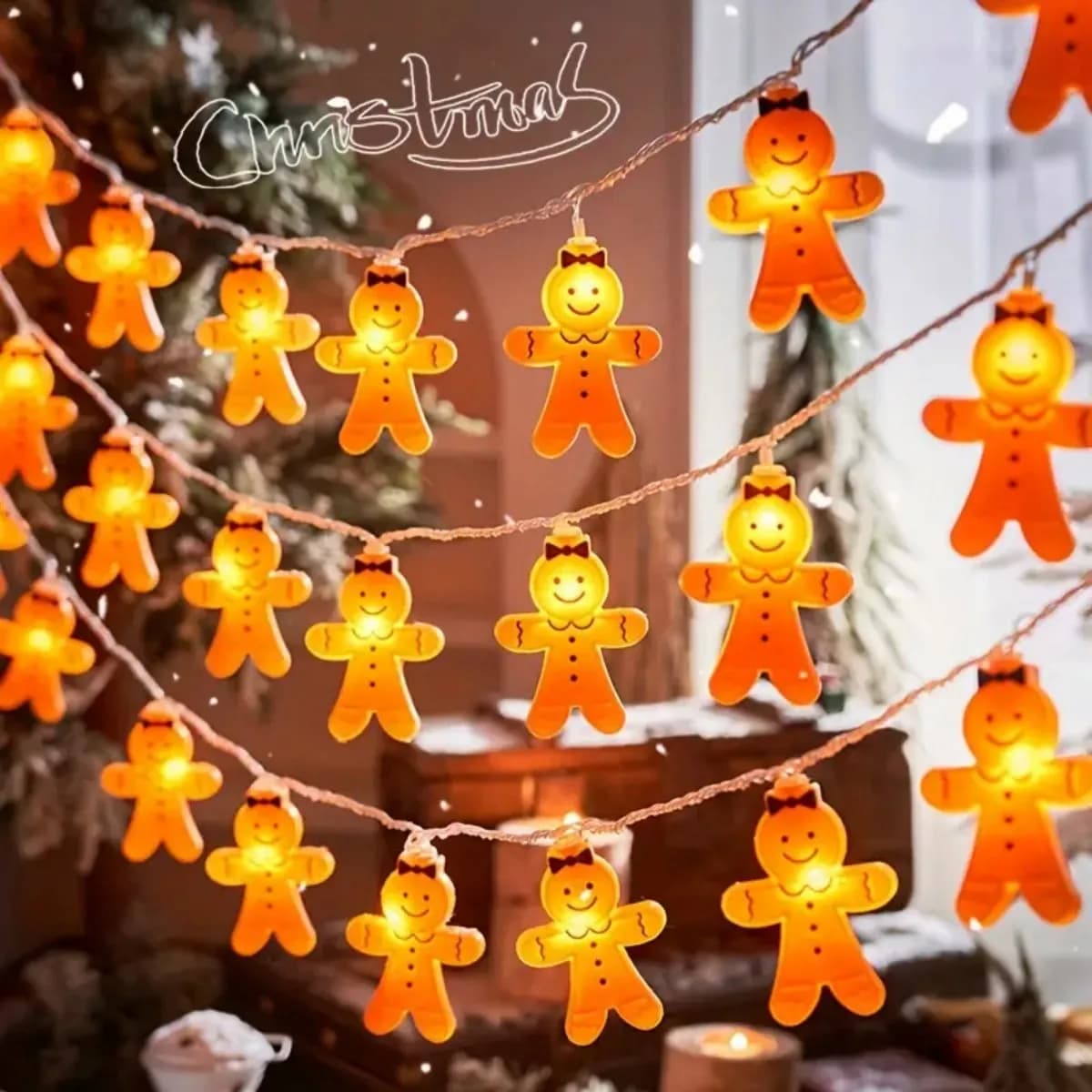 1pc 10/20 LED Ginger Bread Christmas LED String Lights Battery Powered Cute Men Women Ginger Bread Fairy Lamp For Bedroom Decor