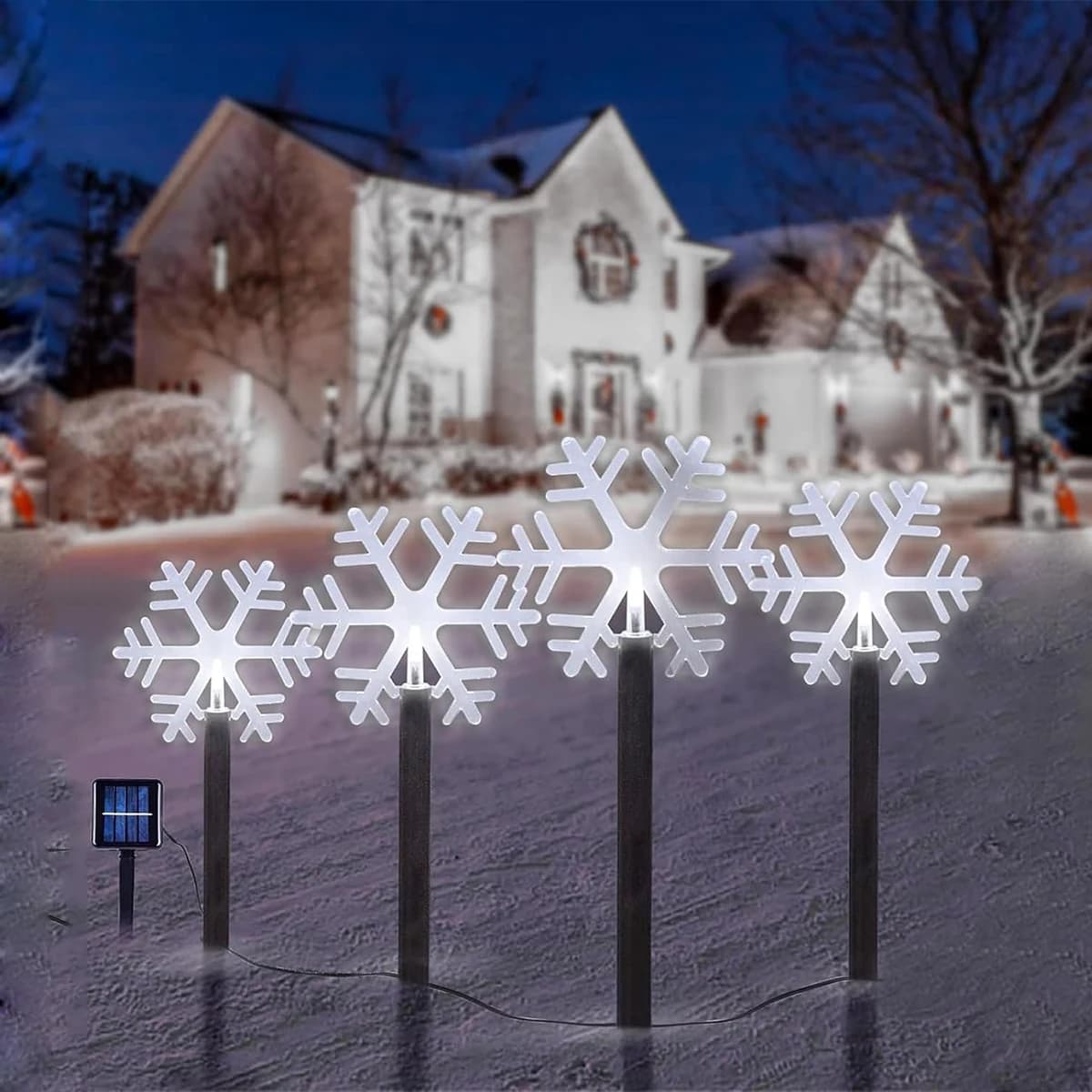 4Pcs Christmas Atmosphere Solar Path Light Pattern Outdoor Waterproof Landscape Lamp Perfect For Home Garden Patio Pool Decor