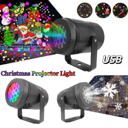 USB Power Christmas Projector Lights LED Fairy Lights 360° Rotating White Snow Projection Lamp for Home Party Xmas Decoration