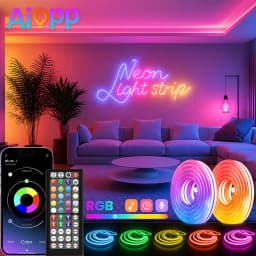 Aiopp Flexible RGB LED Neon Strip Light Indoor with APP & Remote,Timing Music Sync Waterproof Silicone Rope Lamp for Bedroom Garden Party Decor