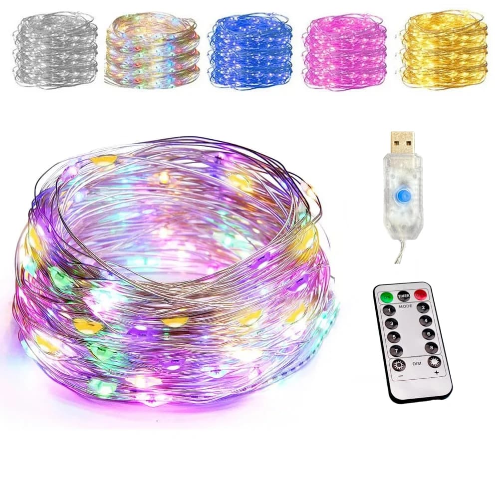 10M/20M Waterproof 8Modes USB Copper Wire LED String Fairy Light With 13Key Remote For Xmas Party Christmas Decoration New Year
