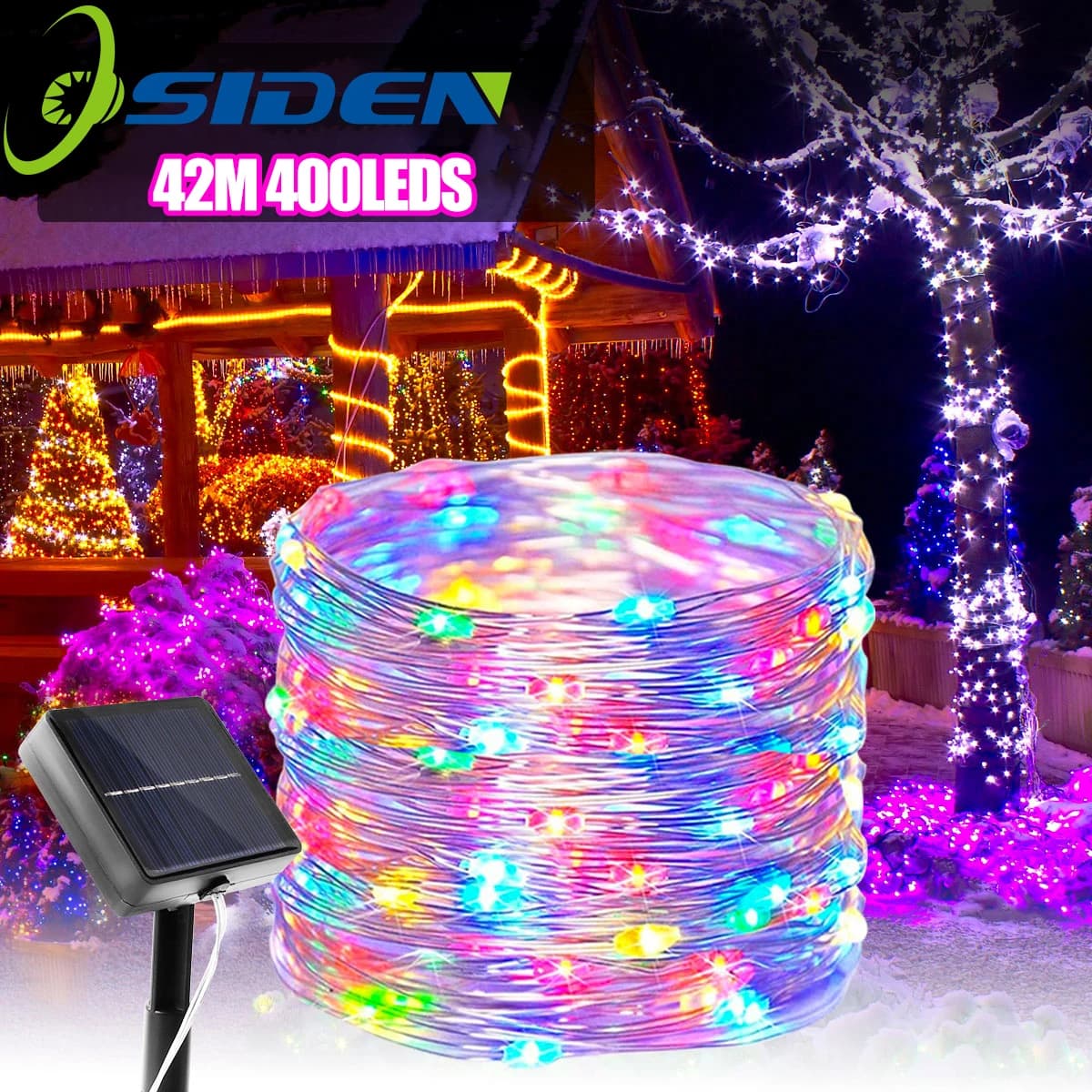 Solar Silver Wire Light String Halloween Christmas Weddings Parties Outdoor Waterproof Eaves Decorations Fairy String Lights