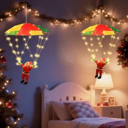 Parachute Lighting Fixture Santa Claus Hanging Deco Leather Wire Lamp Christmas Holiday Party Eaves Courtyard LED Light String