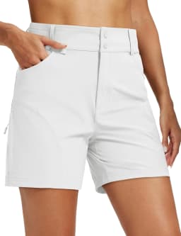 TACVASEN Womens Quick Dry Hiking Cargo Shorts Lightweight Water Resistant Shorts With 6 Pockets Summer Elastic Waist Golf Shorts