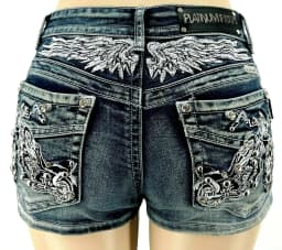 Women Rider Motorcycle Wing Rivet Embroidery Shorts Y2k Vintage Gothic Hot Girl Sexy Washed Denim Shorts Low Waist Mini Skirts