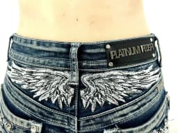 Women Rider Motorcycle Wing Rivet Embroidery Shorts Y2k Vintage Gothic Hot Girl Sexy Washed Denim Shorts Low Waist Mini Skirts