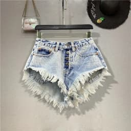 Fashion Denim Shorts Women's Streetwear Bar Spicy Girl A-line Wide Leg Shorts Summer High Waisted Breasted Fringe Hot Pants