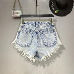 Fashion Denim Shorts Women's Streetwear Bar Spicy Girl A-line Wide Leg Shorts Summer High Waisted Breasted Fringe Hot Pants