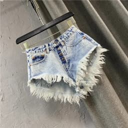 Fashion Denim Shorts Women's Streetwear Bar Spicy Girl A-line Wide Leg Shorts Summer High Waisted Breasted Fringe Hot Pants