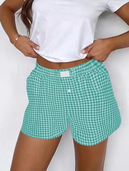 Shorts for Women Teen-girls Elastic Waistband Pull-on Red Blue Plaid Shorts Outfit Casual Lounge Summer Shorts