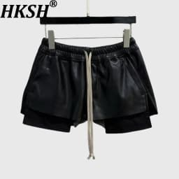 HKSH Summer New Women Dark Style Shorts PU Leather Drawstring Elastic Waist Fashion Punk Streetwear Trendy Chic Hot Pants HK9436