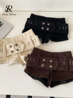 SINGREINY American Retro Corduroy Shorts Women Button Sashes Design Autumn Low Waist Sensual Streetwear Hot Girl Mini Shorts