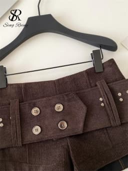 SINGREINY American Retro Corduroy Shorts Women Button Sashes Design Autumn Low Waist Sensual Streetwear Hot Girl Mini Shorts