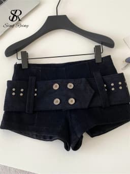 SINGREINY American Retro Corduroy Shorts Women Button Sashes Design Autumn Low Waist Sensual Streetwear Hot Girl Mini Shorts