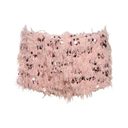 SylCue Furry Tassel Mini Shorts Woman 2026 New Style Sequin Patchwork Elastic Waist Sweet Girls Street Fashion Elegant Bottoms