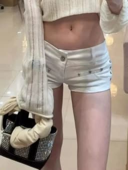 Aoaiiys Short Jeans Woman Harajuku Fashion Rivet White Shorts Summer 2026 New Gothic Spice Girls Sexy Low Waisted Slim Shorts