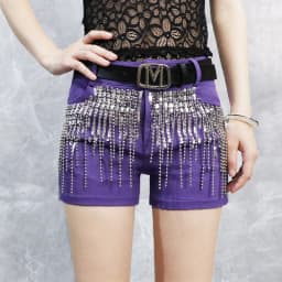 Afashion Korean Style Sequin Tassel Women's Shorts Cotton Stretch Denim Slimming High Waist Straight Leg Jeans Outerwear Hot Pan