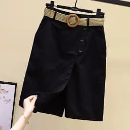 Pants Skirt for Women Shorts Summer Wide Leg Blue High Waist Straight-legged Pockets Woman Short Black Korean Fashion Culotte