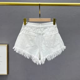 Diamond-Embedded Denim Shorts Women's Fashionable 2026 New Summer High Waist Loose Slimming Raw Hem Wide Legs Short Hot Pants