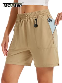 TACVASEN Women's Quick Dry D-ring Hook Hiking Shorts Elastic Waist Cargo Shorts with Zipper Pockets Summer Golf Travel Shorts