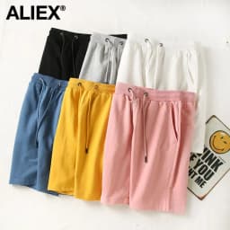 100% Cotton Women's Shorts Hot Pants,Sports Shorts Plain Bottoms,Knee-length Casual High Waisted,Korean Style Women Loose Short