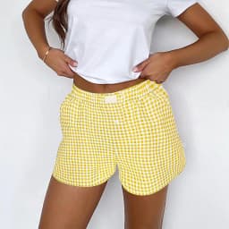 Women's Shorts, Teenage Girls' Elastic Waistband, Checkered Shorts, Casual Summer Shorts, Comfortable High Waisted Loose Shorts