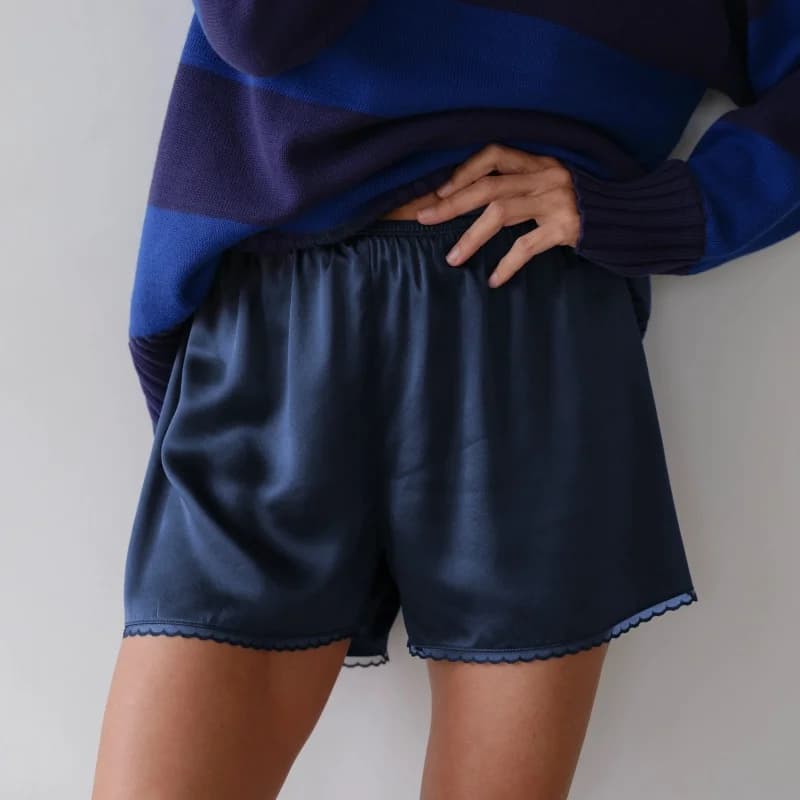Women Satin Pajama Bottoms Lace Trim Silk Lounge Shorts Low Elastic Waist Panties French Knickers Slip Boxer Shorts