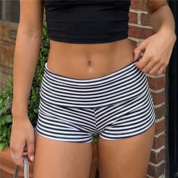 Women Low Waist Fold Over Shorts Summer casaul Loungewear Home shorts Dot/Stripe Print Ruched Bodycon Short Pants