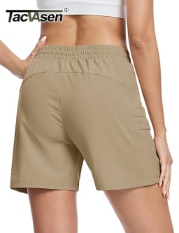 TACVASEN Women's UPF 50+ Hiking Cargo Shorts Lightweight Water Resistant 5" Athletic Shorts with Zipper Pockets Golf Summer