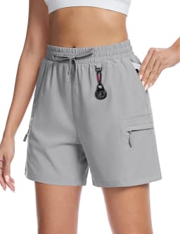 TACVASEN Women's UPF 50+ Hiking Cargo Shorts Lightweight Water Resistant 5" Athletic Shorts with Zipper Pockets Golf Summer