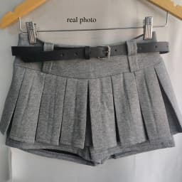 Kimotimo Womens Shorts Autumn Winter Belt High Waist Fluffy Pleated A-line Short Pants Korean Fashion Sexy Y2k All Match Clothes