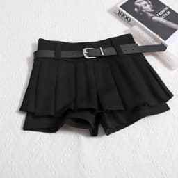 Kimotimo Womens Shorts Autumn Winter Belt High Waist Fluffy Pleated A-line Short Pants Korean Fashion Sexy Y2k All Match Clothes