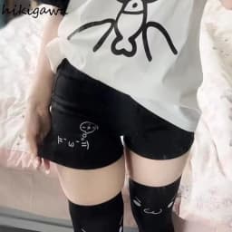 Cotton Shorts for Women Black Summer Pantalones Cortos De Mujer Print Japanese Fashion Casual Cute Pants 2025 New Bottoms 27x232