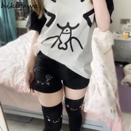 Cotton Shorts for Women Black Summer Pantalones Cortos De Mujer Print Japanese Fashion Casual Cute Pants 2025 New Bottoms 27x232