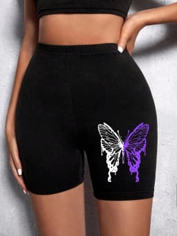 Casual Women Fitness Short Pantsbeautiful Dreamy Purple Butterfly Prints Leggings Short High Elastic Soft Thin Female Sportswear