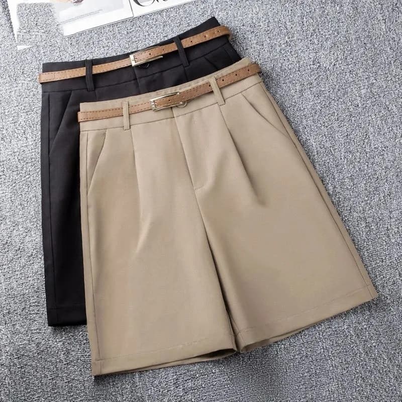 Khaki Casual Wide Leg Shorts Women Summer New Solid Loose Knee-Length Hot Pants Korean All-Match High Waist Suit Shorts Ladies