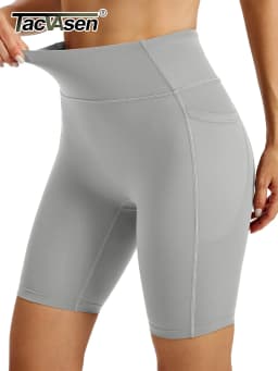 TACVASEN Womens No Front Seam Yoga Shorts with Pockets High Waisted Biker Shorts Quick Dry Butt Lifting Workout Running Shorts