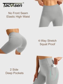 TACVASEN Womens No Front Seam Yoga Shorts with Pockets High Waisted Biker Shorts Quick Dry Butt Lifting Workout Running Shorts