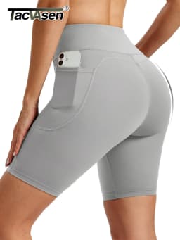 TACVASEN Womens No Front Seam Yoga Shorts with Pockets High Waisted Biker Shorts Quick Dry Butt Lifting Workout Running Shorts