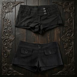 Y2K Coquette Low Waist Mini Shorts Cuffed Hem Striped Solid Black Twill Button Pocket Vintage Street Daily Hot Pants