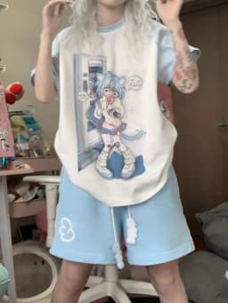HOUZHOU Kawaii Sweet Lace Up Women Shorts Cute Cartoon Print Japanese Style Wide Leg Short Pants Baggy Casual Youthful Summer