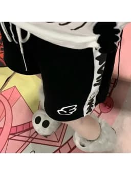 HOUZHOU Kawaii Sweet Lace Up Women Shorts Cute Cartoon Print Japanese Style Wide Leg Short Pants Baggy Casual Youthful Summer
