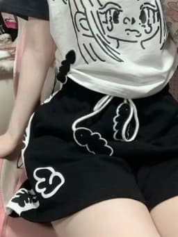 HOUZHOU Kawaii Sweet Lace Up Women Shorts Cute Cartoon Print Japanese Style Wide Leg Short Pants Baggy Casual Youthful Summer