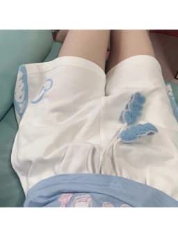 HOUZHOU Kawaii Sweet Lace Up Women Shorts Cute Cartoon Print Japanese Style Wide Leg Short Pants Baggy Casual Youthful Summer
